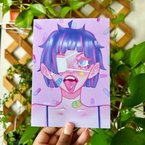 Pill Candy Girl Art Print ~ Aesthetic Art Print ~ Pastel ~ Cute Girl Art