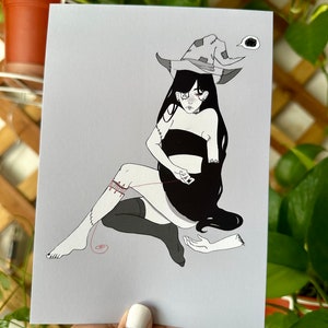 Stitching Up ~ Witch Girl ~ Spooky Art Print ~ Anime Wall Decor ~ Aesthetic ~ Halloween Art Print ~ Kawaii Witch Print