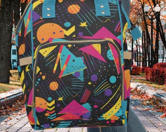 Retro Colorful 80s Diaper Bag | Diaper Bag | Unique Diaper Bag | Baby Shower Gift | Mothers Day Gift | Christmas Gift | Nostalgia Diaper Bag