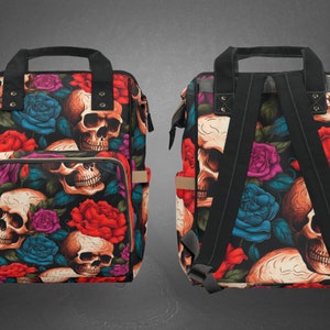Skull and Roses Diaper Bag | Punk Diaper Bag | Goth Diaper Bag | Baby Shower Gift | Mothers Day Gift | Birthday Gift | Christmas Gift