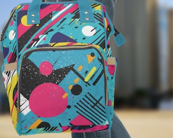 Retro Colorful 80s Diaper Bag | Diaper Bag | Unique Diaper Bag | Baby Shower Gift | Mothers Day Gift | Christmas Gift | Nostalgia Diaper Bag