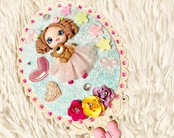 Girl Holding Teddybear Handheld Mirror