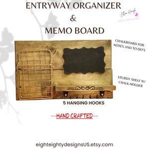 Entryway Organizer & chalkboard with 5 key hooks