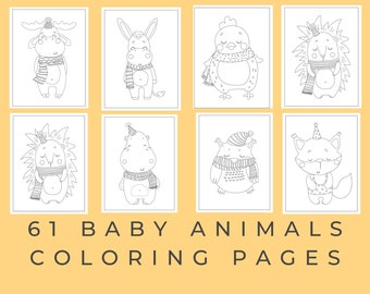 Baby Animal Coloring Book Cute Animals Coloring Page Baby Animal Nursery Art Digital Print For Kids Room Montessori Coloring Pages Wall Art