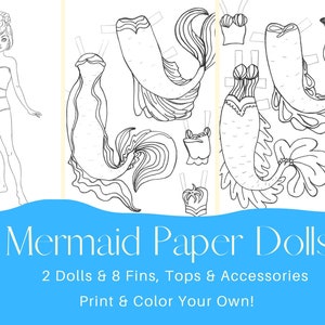 Mermaid Paper Dolls Color Your Own Paper Dolls For Road Trip Ideas For Kids Craft Mermaid Fins To Color Mermaid Tail Printable Coloring Page