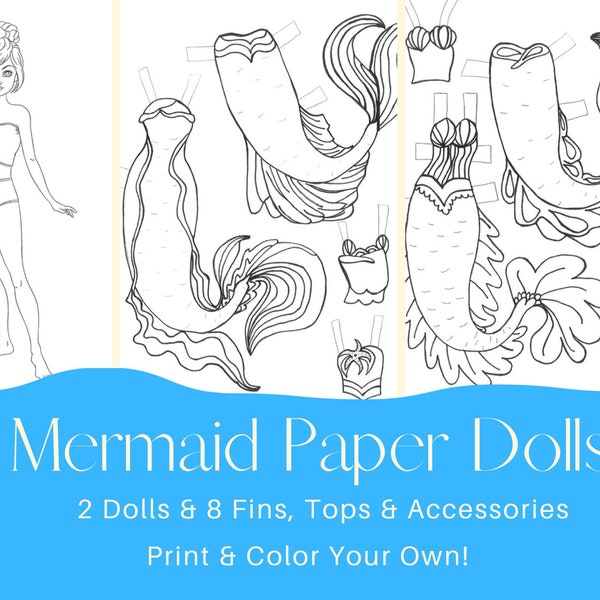 Mermaid Paper Dolls Color Your Own Paper Dolls For Road Trip Ideas For Kids Craft Mermaid Fins To Color Mermaid Tail Printable Coloring Page