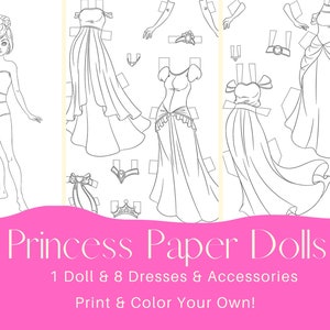 Princess Paper Dolls Road Trip Project Princess Party Color Your Own Activity Dolls To Color Pretty Dresses To Color Dress Coloring Page imagem 1