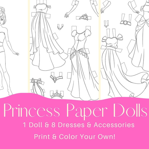 Princess Paper Dolls Road Trip Project Princess Party Color Your Own Activity Dolls To Color Pretty Dresses To Color Dress Coloring Page