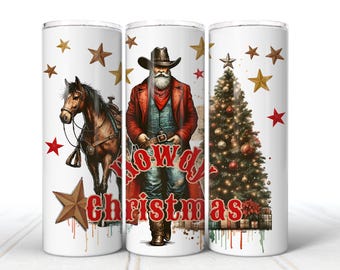 Howdy Christmas Tumbler Wrap PNG Christmas Western Santa With Horse Christmas Design For Tumbler Wrap PNG Tumbler Rodeo Santa