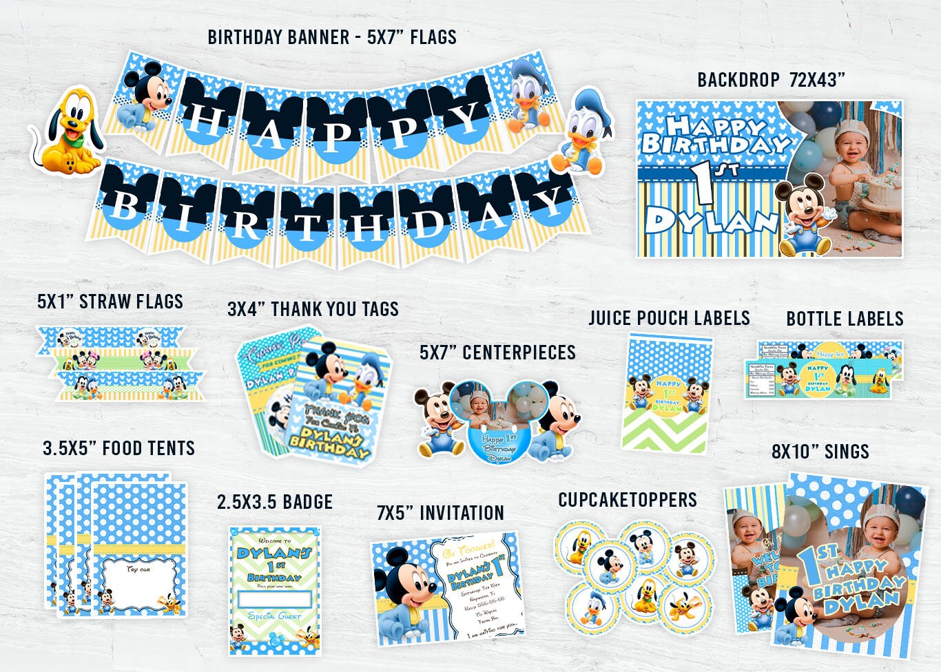 BABY MICKEY MOUSE Printable Party Kit. Custom Decoration 1st - Etsy