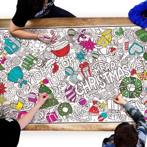 Printable Christmas Coloring Pages Huge Wall Art Print Poster Christmas Party Paper Tablecloth Decoration Craft Activities for Kids to Color