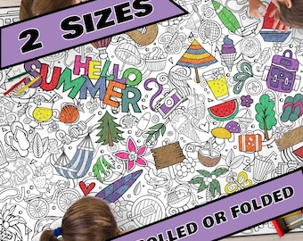 GIANT Coloring Banner–SUMMER FUN--Table and Wall Coloring Sheet, High-quality Lightweight Paper, Kids and Adults, 2 Sizes