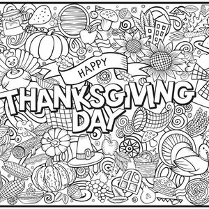 Printable Give Thanks Coloring Table Runner Digital Thanksgiving Coloring Page, Giant Coloring ...