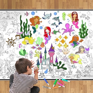 Mermaid Coloring Poster Giant Coloring Poster for Girls Under the Sea Birthday Party Activity Huge Coloring sheet Gift for Girls Age 8