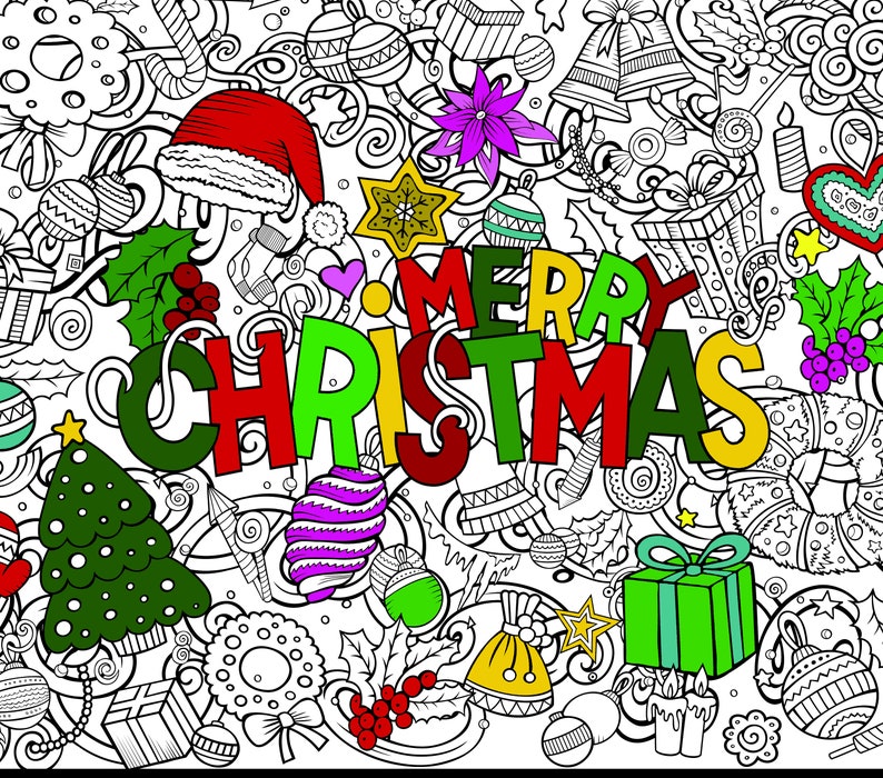 Printable Christmas Magic Coloring Table Runner Downloadable Etsy