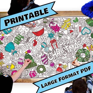 PRINTABLES--Christmas Coloring Pages Huge Wall Art Print Poster Christmas Party Paper Tablecloth Decoration Craft Activities for Kids