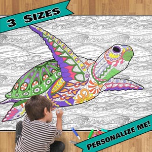 HUGE Coloring Poster–-TURTLE--Coloring Activity for Groups, Individuals, Kids, Adults--3 Sizes--on Art-Quality Keepsake Paper! image 1
