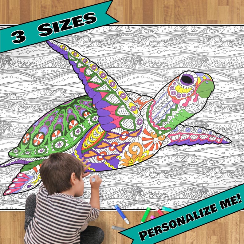 HUGE Coloring Poster–-TURTLE--Coloring Activity for Groups, Individuals, Kids, Adults--3 Sizes--on Art-Quality Keepsake Paper! image 1