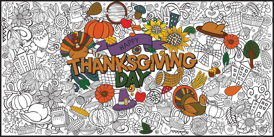 Giant Thanksgiving Coloring Poster Friendsgiving Activity - Etsy