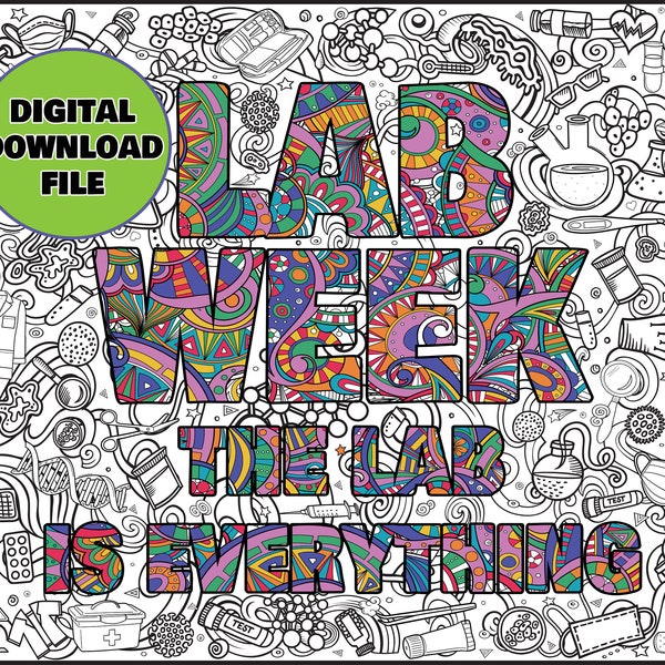 Lab Week Coloring Page, Downloadable Giant Coloring Sheet for Lab Week, Lab Week Coloring Poster for Adults, Gift for Lab Employees, Digital