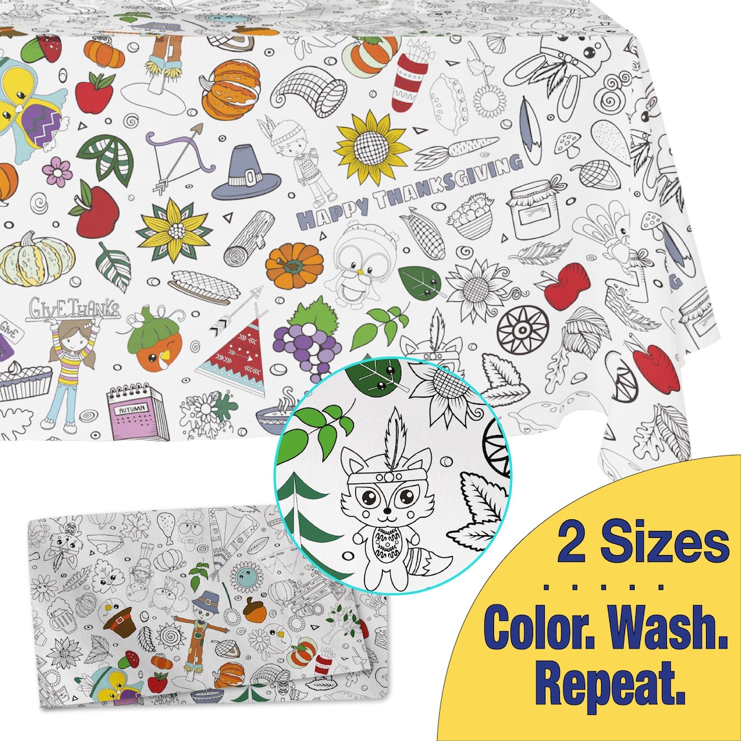 WASHABLE Coloring Tablecloth–thanksgiving--fabric Tablecloth for ...