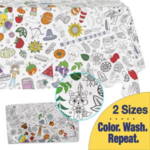 WASHABLE Coloring Tablecloth–THANKSGIVING--Fabric Tablecloth for Reusable Coloring Fun for Kids and Adults.  2 Sizes.
