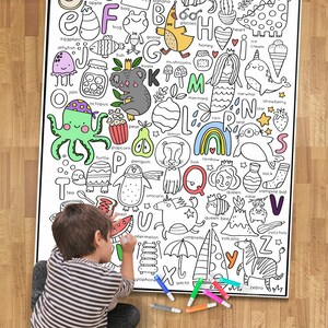 Página para colorear ABC, Hoja para colorear gigante con nombre, Cartel de aprendizaje para colorear ABC, Regalo de aprendizaje para niños, Actividad de fiesta, Clase preescolar