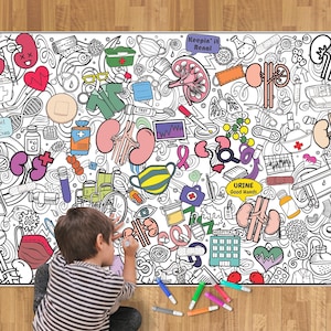 Kidney Cancer Huge Coloring Poster Donor Gift For Kidney Disease Awareness Transplant Warrior Health Medical Nephrology Kidney Armor