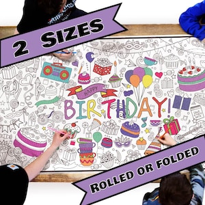 GIANT Coloring Banner–BIRTHDAY--Table and Wall Coloring Sheet, High-quality Lightweight Paper, Kids and Adults, 2 Sizes