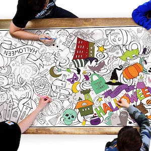 Printable Halloween Hooligans Coloring Table Runner, Digital Halloween Coloring Page, Giant Coloring Sheet, Classroom Party Activity