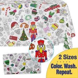 WASHABLE Coloring Tablecloth–CHRISTMAS--Fabric Tablecloth for Reusable Coloring Fun for Kids and Adults.  2 Sizes.