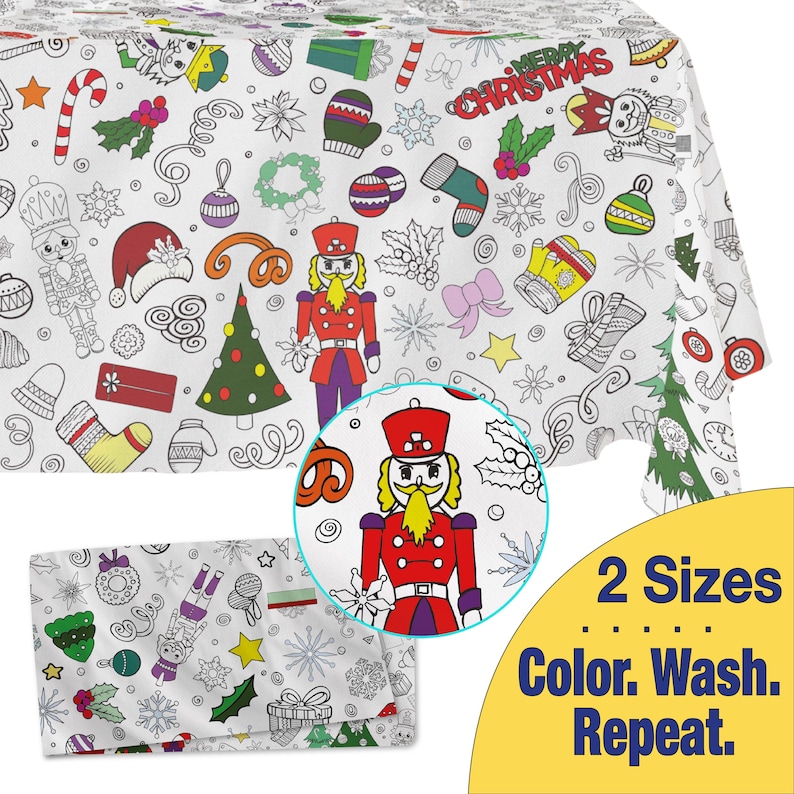 WASHABLE Coloring Tablecloth–christmas--fabric Tablecloth for Reusable ...