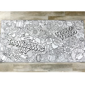 Printable Gobble Gobble Coloring Table Runner Digital Thanksgiving