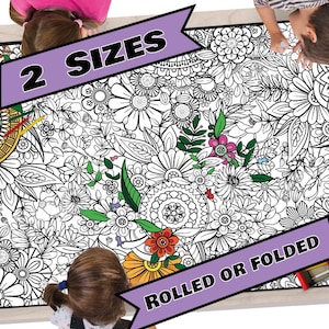 GIANT Coloring Banner–FLOWERS--Table and Wall Coloring Sheet, High-quality Lightweight Paper, Kids and Adults, 2 Sizes