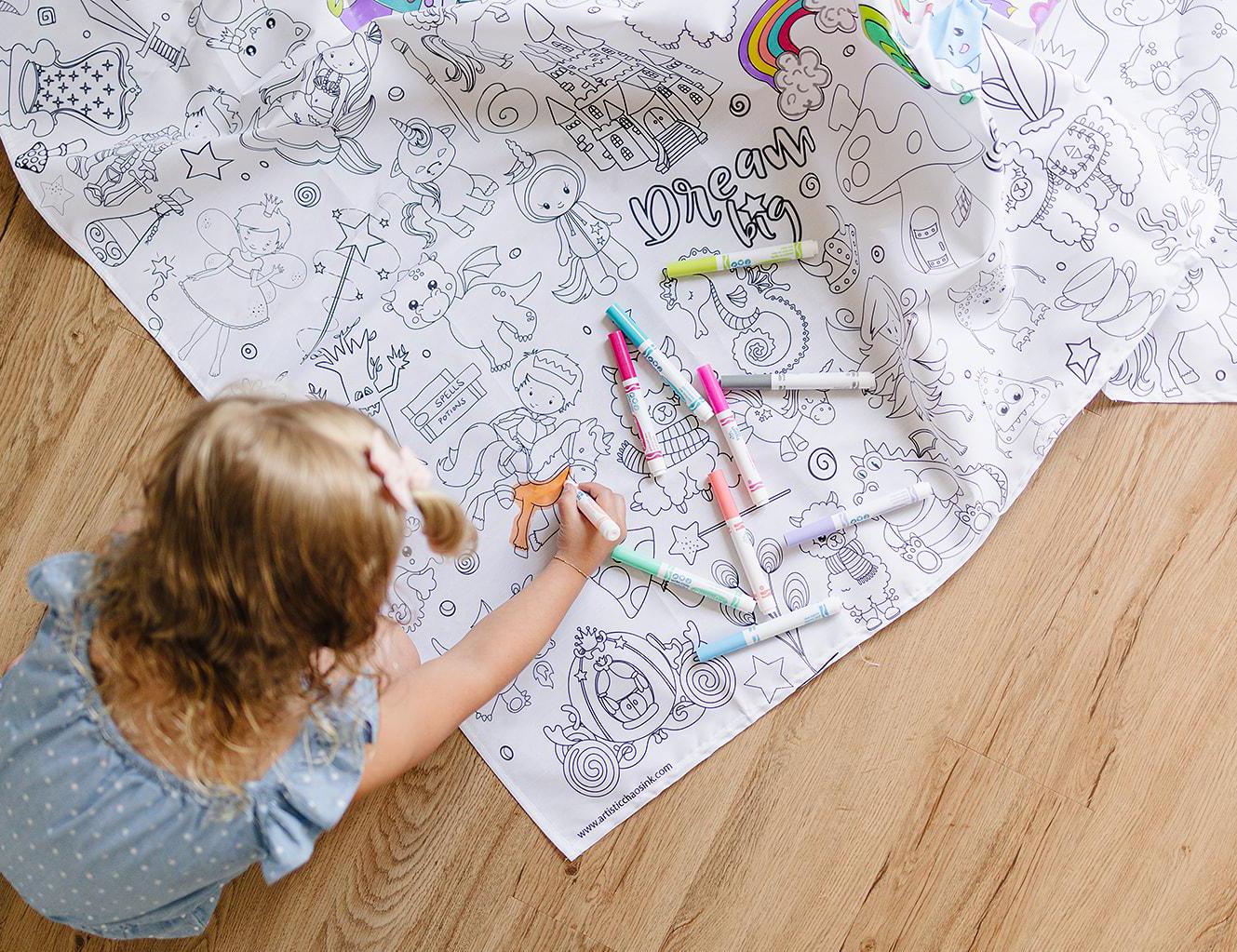 WASHABLE Coloring Tablecloth–fantasy--fabric Tablecloth for Reusable ...