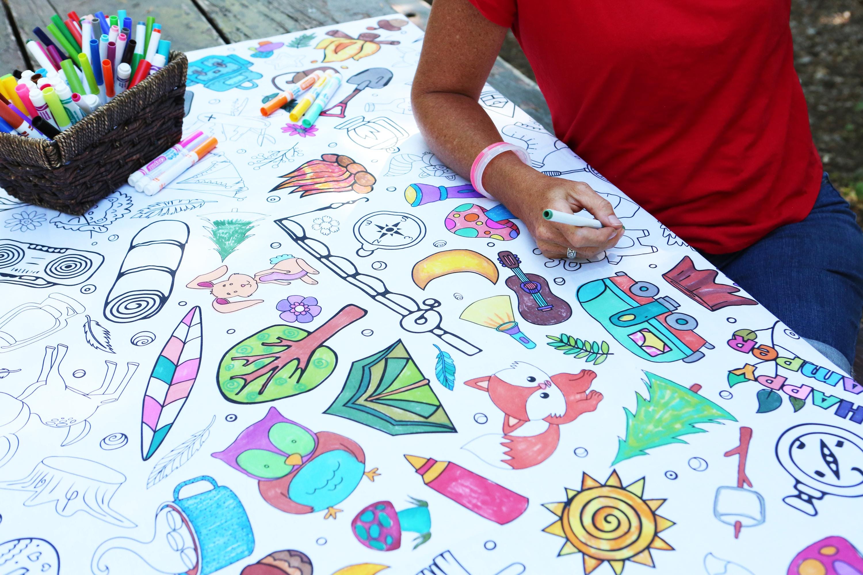 WASHABLE Coloring Tablecloth–camping--fabric Tablecloth for Reusable ...