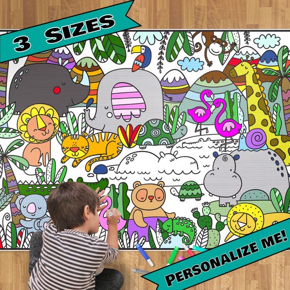 HUGE Coloring Poster–JUNGLE--Coloring Activity for Groups, Individuals, Kids, Adults--3 Sizes--on Art-Quality Keepsake Paper!