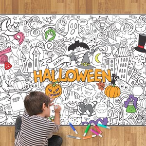 Halloween Coloring Sheet Wall Art Print Halloween Coloring Page  Decorate Halloween Party Game Halloween Decor Halloween Poster Cute Witch