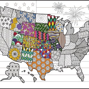 USA Map Coloring Page, Giant Coloring Sheet With Name, Patriotic Flag Coloring Poster Adults ...