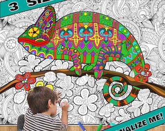 HUGE Coloring Poster–CHAMELEON--Coloring Activity for Groups, Individuals, Kids, Adults--3 Sizes--on Art-Quality Keepsake Paper!