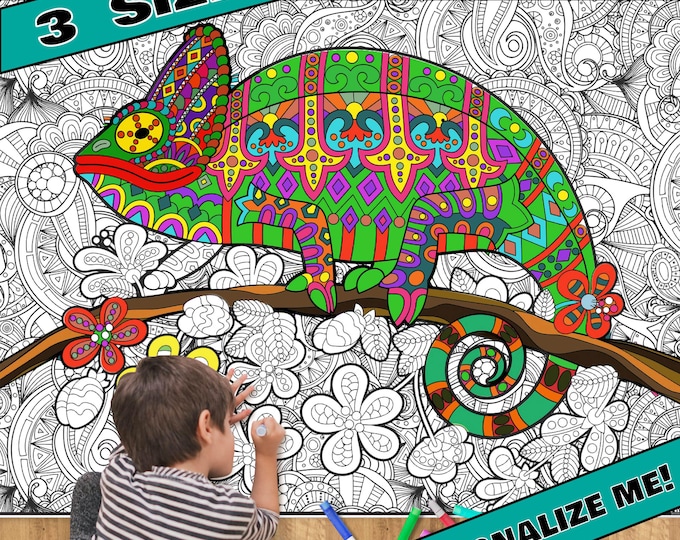 HUGE CHAMELEON Coloring Poster–--Coloring Activity for Groups, Individuals, Kids, Adults--3 Sizes--on Art-Quality Keepsake Paper!