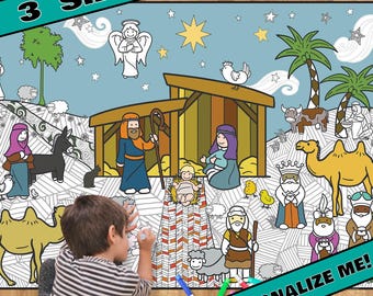 HUGE NATIVITY Coloring Poster----Coloring Activity for Groups, Individuals, Kids, Adults--3 Sizes--Printed on Art-Quality Keepsake Paper!
