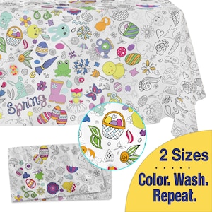 WASHABLE Coloring Tablecloth–EASTER--Fabric Tablecloth for Reusable Coloring Fun for Kids and Adults.  2 Sizes.