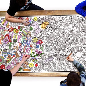 Hoppy Easter Coloring Table Runner, Giant Coloring Sheet, Easter coloring page, Egg Hunt Party Activity, Easter Gift for Kids