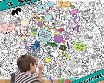 NURSES Coloring Poster--Celebrate Nurses Week. Team Building Wall Banner Nurse Gifts, Stress Relief