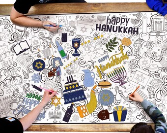 Hanukkah Classic Coloring Sheets for Kids & Adults, Use on Floor, Wall, or as Table Cover, Giant Coloring Pages with Quality Paper,