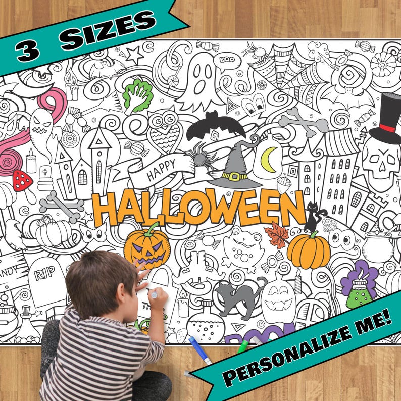 HUGE Coloring Poster--HALLOWEEN--Coloring Activity for Groups, Individuals, Kids, Adults--3 Sizes, Printed on Art-Quality Keepsake Paper! image 1