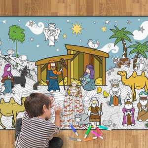 Nativity Coloring Page, Giant Coloring Sheet with Name, Nativity Coloring  Poster Adults, Christmas gift for kids, Christmas Party Activity