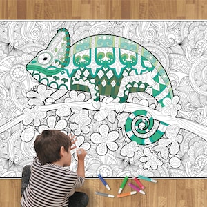 Chameleon Giant Wall Coloring Poster Chameleon Art Huge Adult Coloring Poster or Page for Kids Table or Floor Poster College Dorm Decor