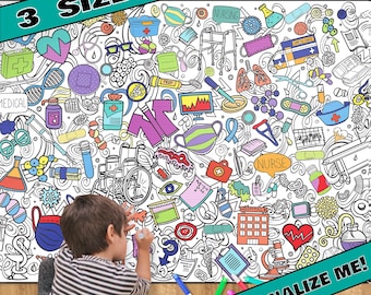 HUGE-MEDICAL THEME--Coloring Poster for Doctor's Offices, Medical Schools--3 Sizes--on Art-Quality Keepsake Paper!